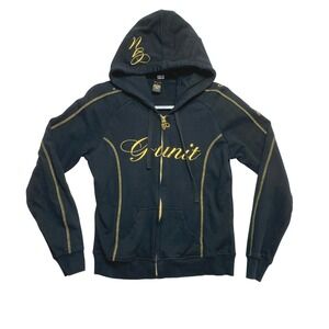G-Unit Hoodie Womens Size L Black Gold Full Zip Embroidered Y2K Hip Hop